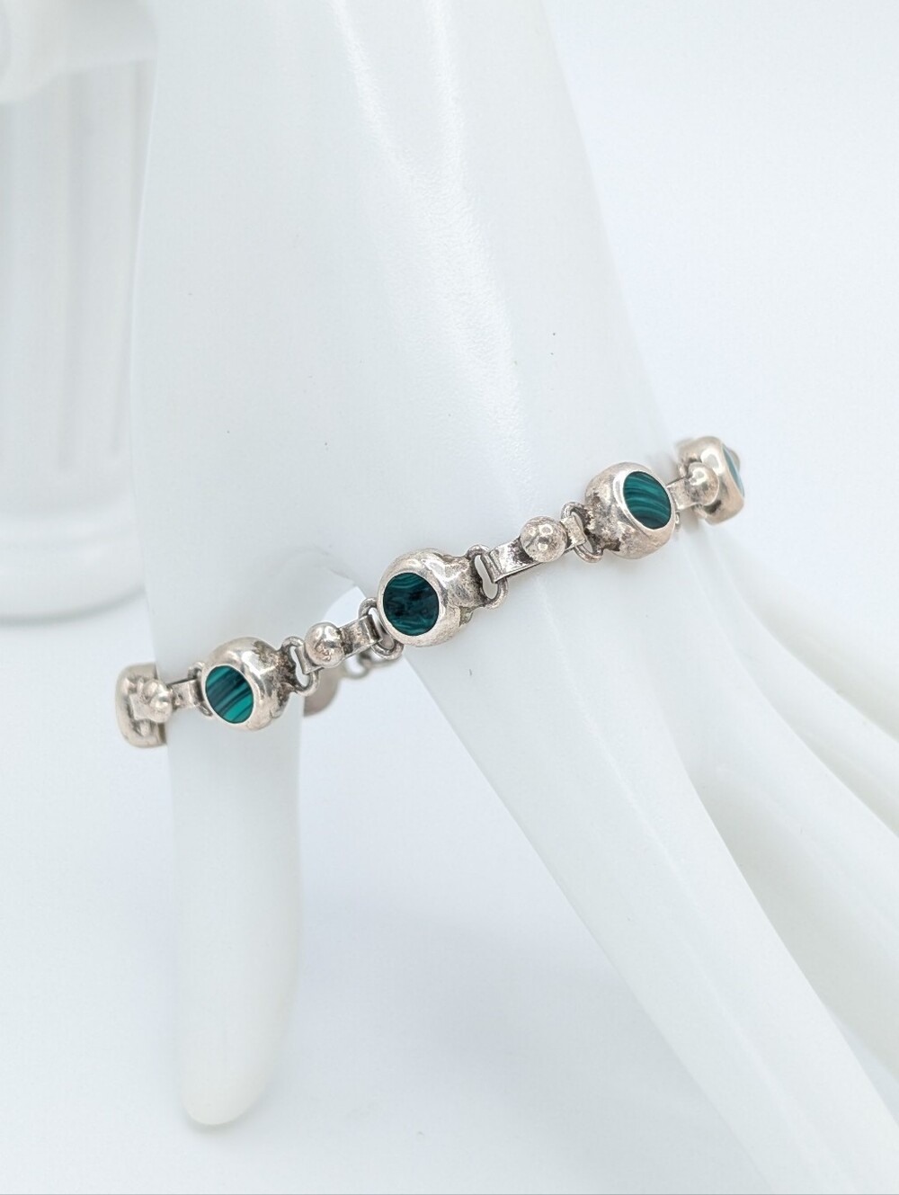Vintage 925 Sterling Silver and Malachite Bracelet